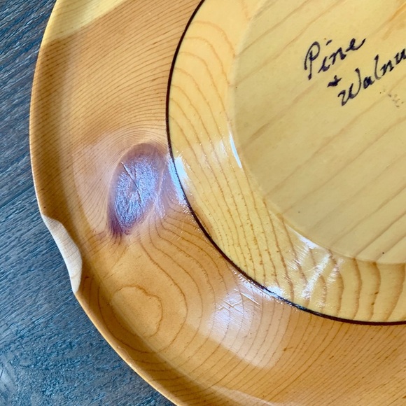 Vintage pine walnut wood mid century plate d 12 inch - Picture 7 of 12